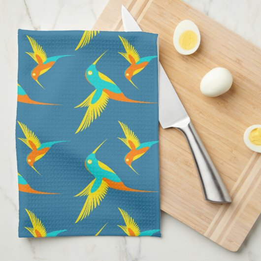 Exotic Hummingbird Pattern Blue  Theedoek (Quarter Fold)