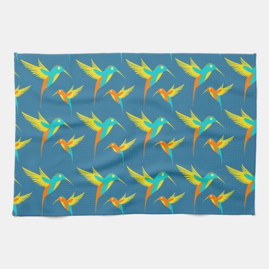 Exotic Hummingbird Pattern Blue  Theedoek (Horizontaal)