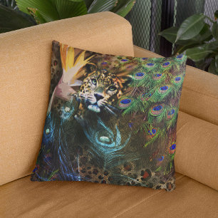 Exotic Leopard Peacock Feathers Floral Kussen