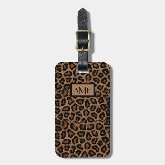 Exotic Leopard Print Monogramed Bagagelabel (Voorkant verticaal)