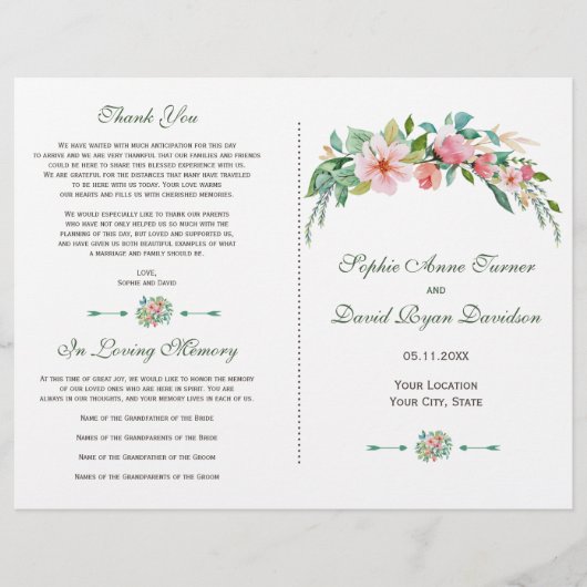 Exotic Luau Tropical Floral Wedding Programme (Voorkant)