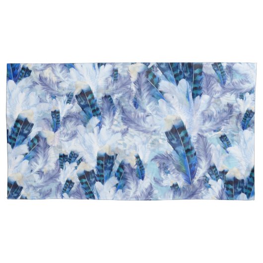 Exotic Mix Blue Bird Print Kussensloop (Voorkant-Links)