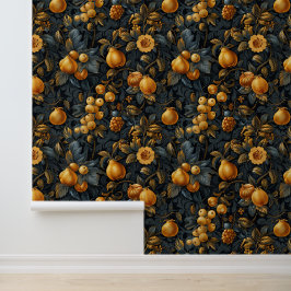 Exotic orange fruits & leaves luxury dark color behang