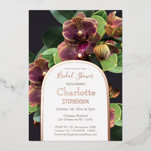 Exotic Orchids Vrijgezellenfeest Roos Gold Foil In Folie Uitnodiging (Voorkant)