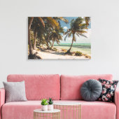Exotic Palm Trees Turquoise Sea White Sand Beach Canvas Afdruk (Insitu (Woonkamer))