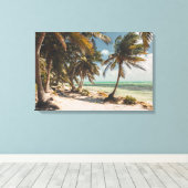 Exotic Palm Trees Turquoise Sea White Sand Beach Canvas Afdruk (Insitu (Houten vloer))