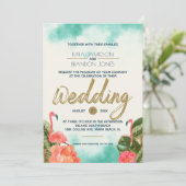 Exotic Paradise Flamingoes Wedding Kaart (Staand voorkant)