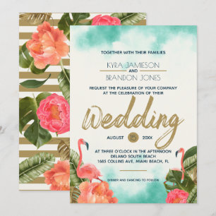 Exotic Paradise Flamingoes Wedding Kaart