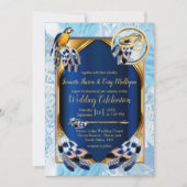 Exotic-Parrot Blue tone veren bruiloft Kaart (Voorkant)