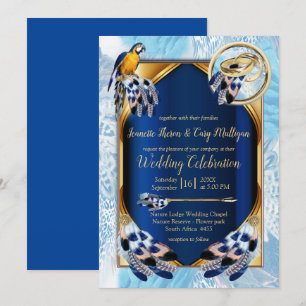 Exotic-Parrot Blue tone veren bruiloft Kaart
