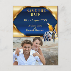 Exotic-Parrot Blue tone veren Save the Dates Aankondigingskaart