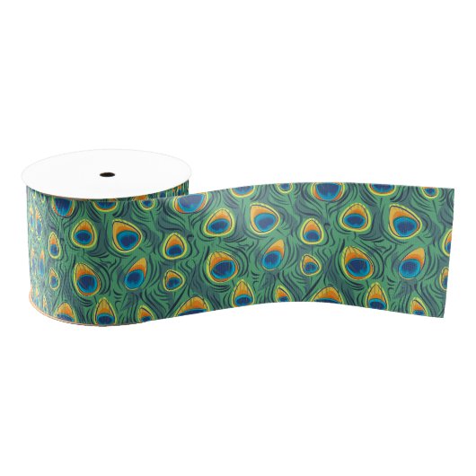 Exotic Peacock Feather Pattern Jewel groen Grosgrain Lint (Spoel)