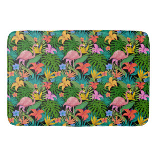 Exotic Pink Flamingo Tropical Flowers Foliage Badmat