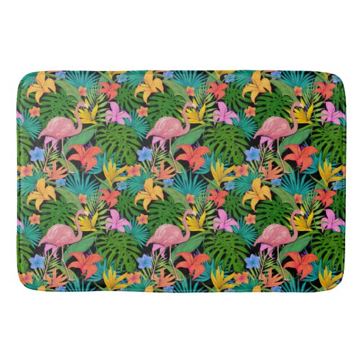 Exotic Pink Flamingo Tropical Flowers Foliage Badmat (Voorkant)