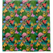 Exotic Pink Flamingo Tropical Flowers Foliage Douchegordijn (Voorkant)