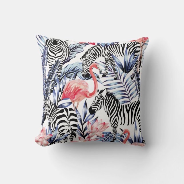 Exotic pink flamingo, zebra on background summer b kussen (Voorkant)