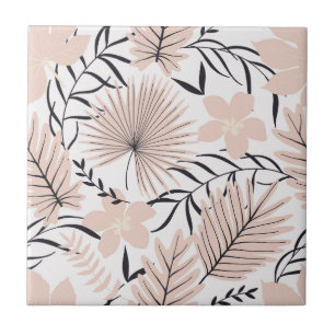 Exotic Pink Floral Foliage Seamless Pattern Tegeltje