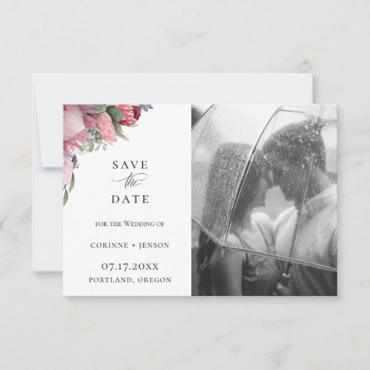 Exotic Protea Floral Photo Save the Date Aankondiging (Voorkant)