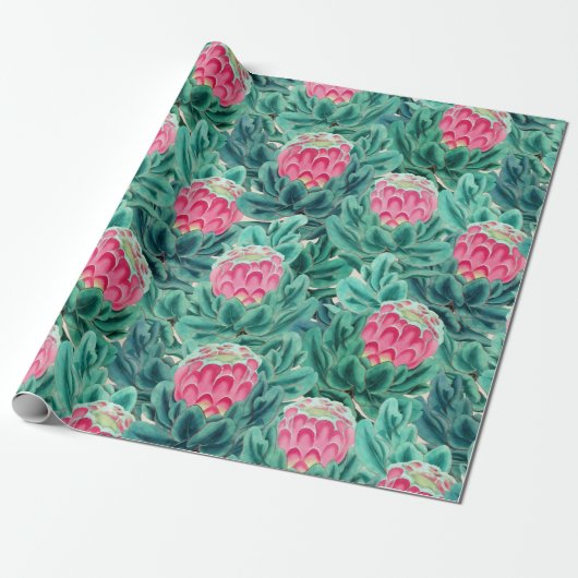 Exotic Protea Flowers Pattern Cadeaupapier (Uitgerold)