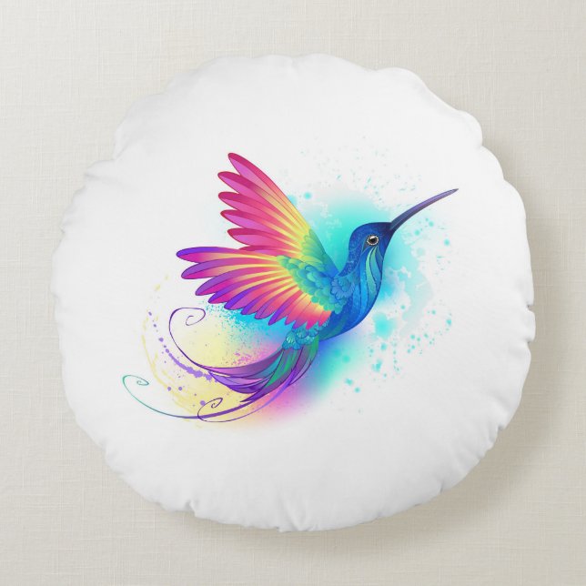 Exotic Rainbow Hummingbird Rond Kussen (Voorkant)