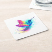 Exotic Rainbow Hummingbird Vierkante Kartonnen Onderzetter (Schuin)