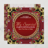 Exotic Red Gold Lace Special Party Invitation (Devant / Derrière)