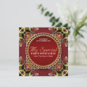 Exotic Red Gold Lace Special Party Invitation (Debout devant)