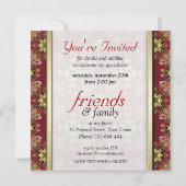 Exotic Red Gold Lace Special Party Invitation (Dos)