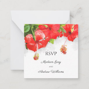 Exotic Red Hibiscus Flower Art Weddenschap RSVP Notitiekaartje
