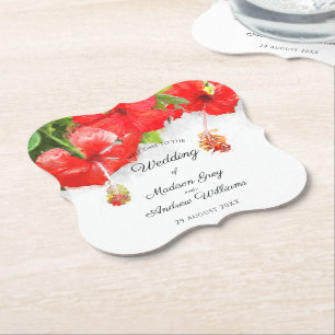 Exotic Red Hibiscus Flower Art Wedding Kartonnen Onderzetters