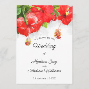 Exotic Red Hibiscus Flower Art Wedding Menu