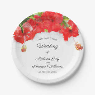 Exotic Red Hibiscus Flower Art Wedding Papieren Bordje