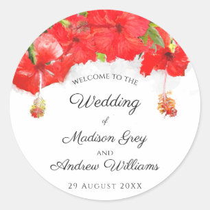 Exotic Red Hibiscus Flower Art Wedding Ronde Sticker