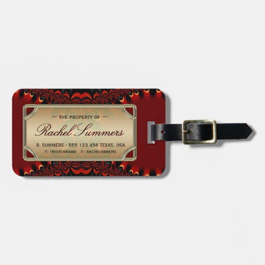 Exotic Red Lace Fractals Custom Luggage iD Labels (Voorkant horizontaal)