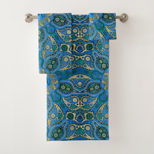 Exotic Royal Blue en Gold Monogram Mandala Bad Handdoek (Insitu)