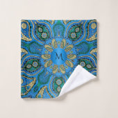 Exotic Royal Blue en Gold Monogram Mandala Bad Handdoek (Wasdoekje)