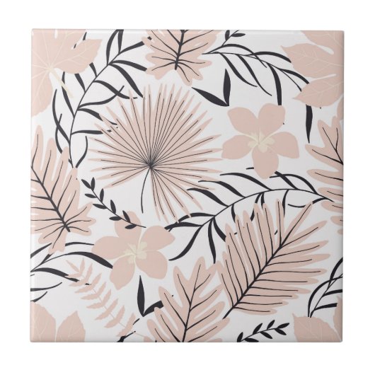 Exotic roze Floral Foliage Seamless Pattern Tegeltje (Voorkant)