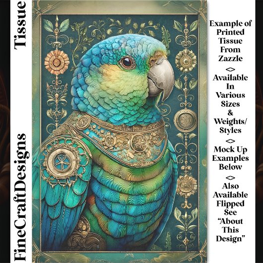 Exotic Steampunk Blue Green Parrot DX7R Decoupage Tissuepapier
