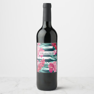 Exotic Summer Floral monogram gestript Wijn Etiket
