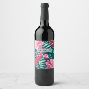 Exotic Summer Floral monogram Wijn Etiket