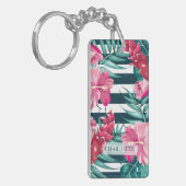 Exotic Summer Flowers Monogram gestript Sleutelhanger (Voorkant Links)