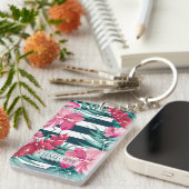 Exotic Summer Flowers Monogram gestript Sleutelhanger (Voorkant Rechts)