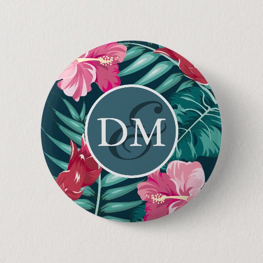 Exotic Summer Flowers Monogram Ronde Button 5,7 Cm (Voorkant)