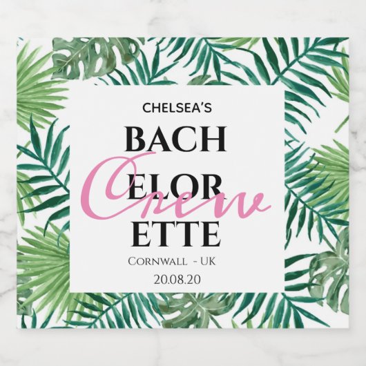 Exotic Tropical Bachelorette Crew Party Favor Sparkling Wijnetiket (Enkel label)