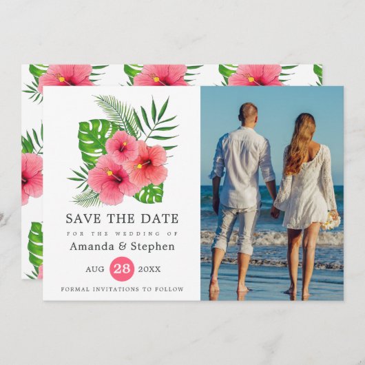Exotic Tropical Beach Photo Weddenschap Save The Date (Voorkant / Achterkant)