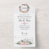 Exotic Tropical Pink Flamingo Weduwemonogram All In One Uitnodiging (Binnen)