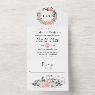 Exotic Tropical Pink Flamingo Weduwemonogram All In One Uitnodiging