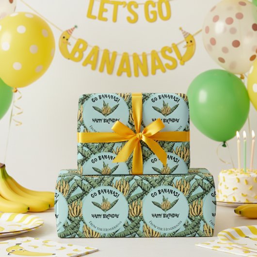 Exotic Turquoise Go Bananas Happy Birthday Oerwoud Cadeaupapier