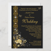 Exotic Wedding Black Gold Floral Butterfly Kaart (Voorkant)