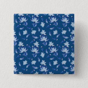 Exotic-White Parrot Blue tone Feathers Repeeert Vierkante Button 5,1 Cm